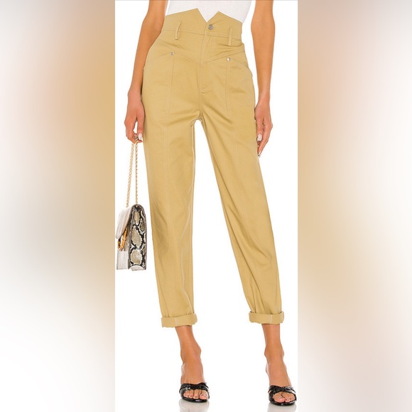 LAcademie Pants Womens XXS Beige Khaki Voletta Cropped High Waisted Paperbag - Picture 2 of 6